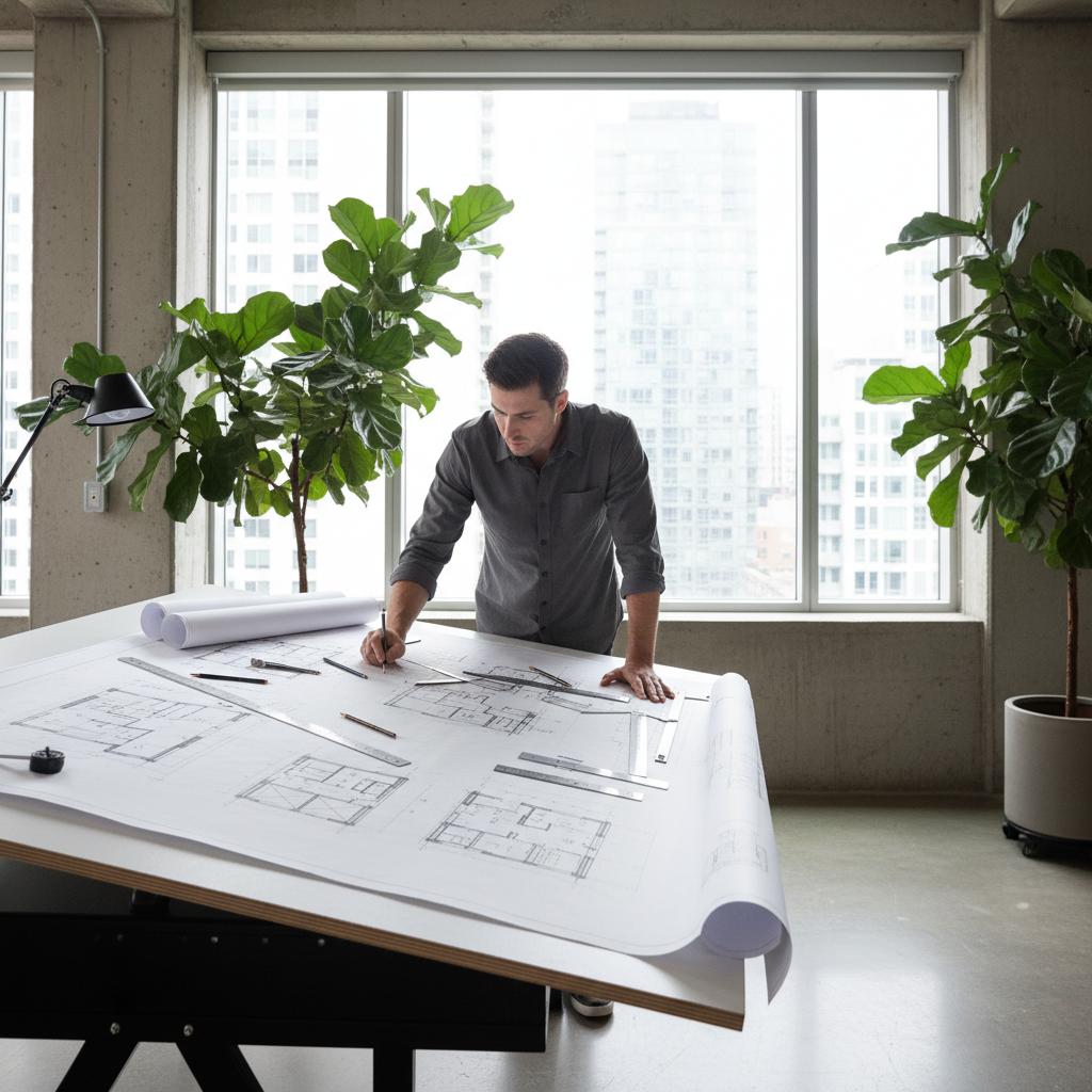 Architect working with building plans